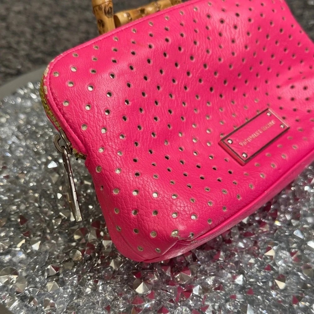 Victoria's Secret Fuchsia Studded Zip Cosmetic Pouch - fair